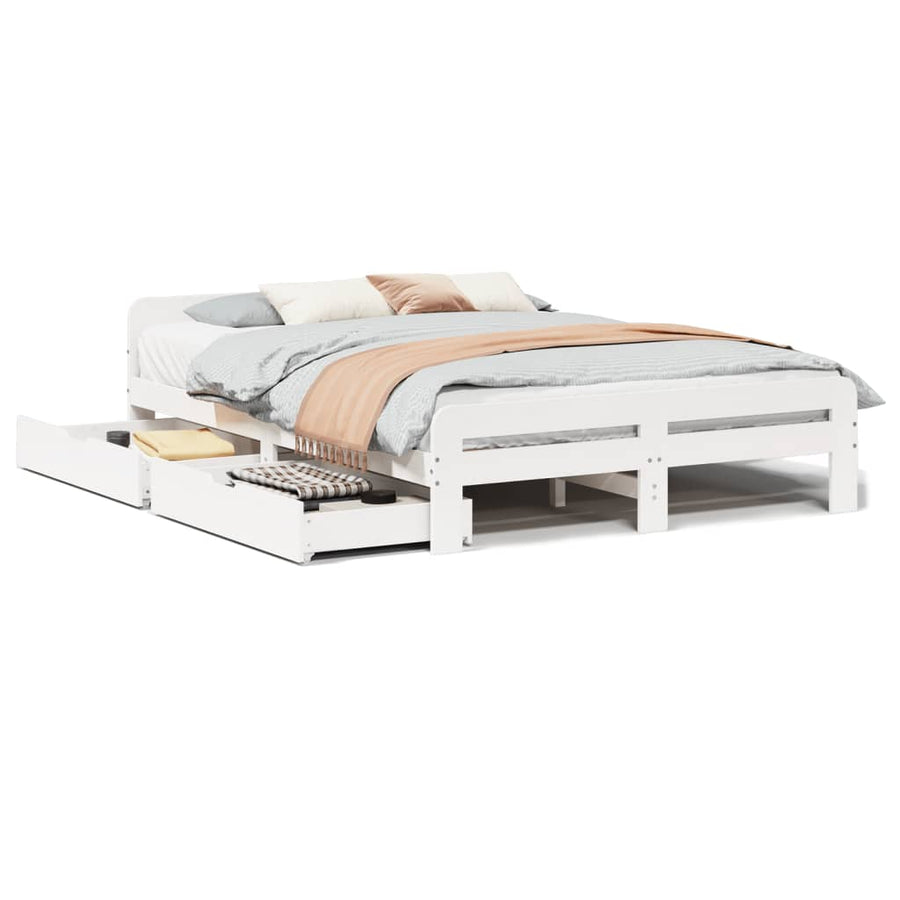Bedframe zonder matras massief grenenhout wit 140x190 cm