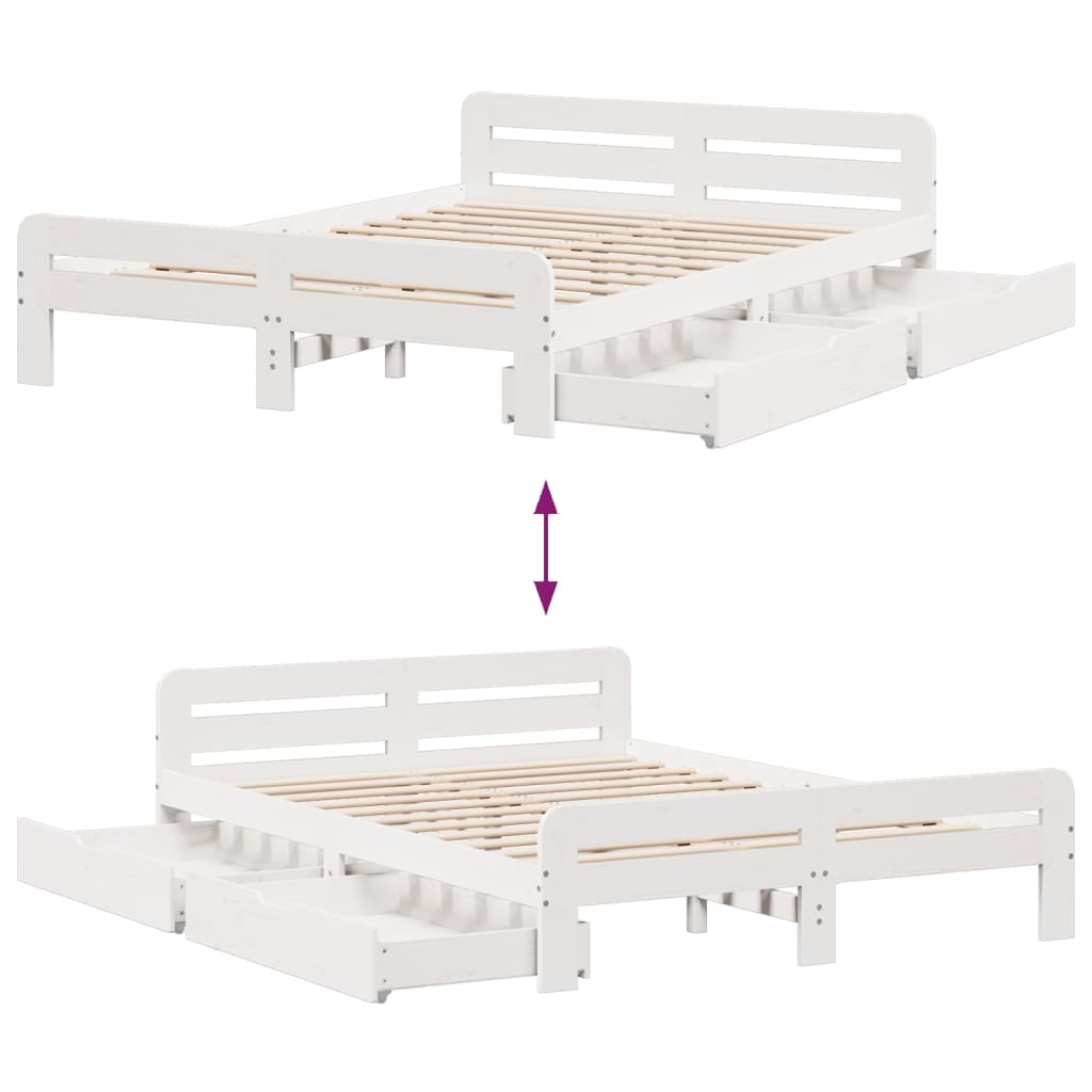 Bedframe zonder matras massief grenenhout wit 140x190 cm