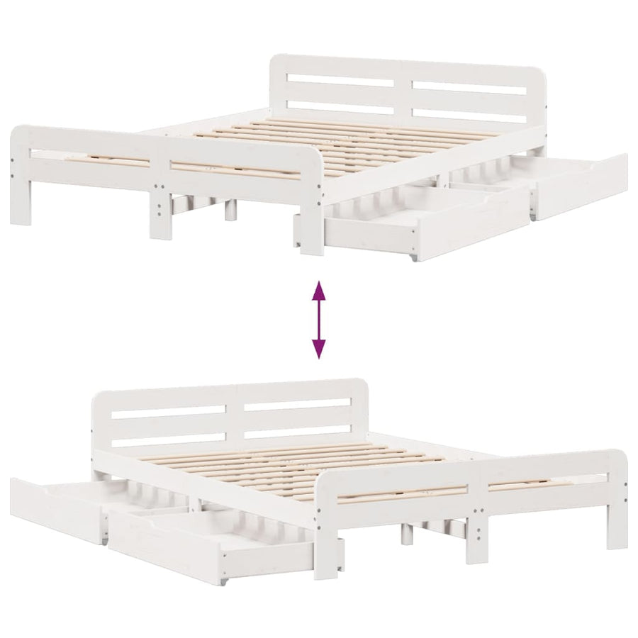 Bedframe zonder matras massief grenenhout wit 140x190 cm