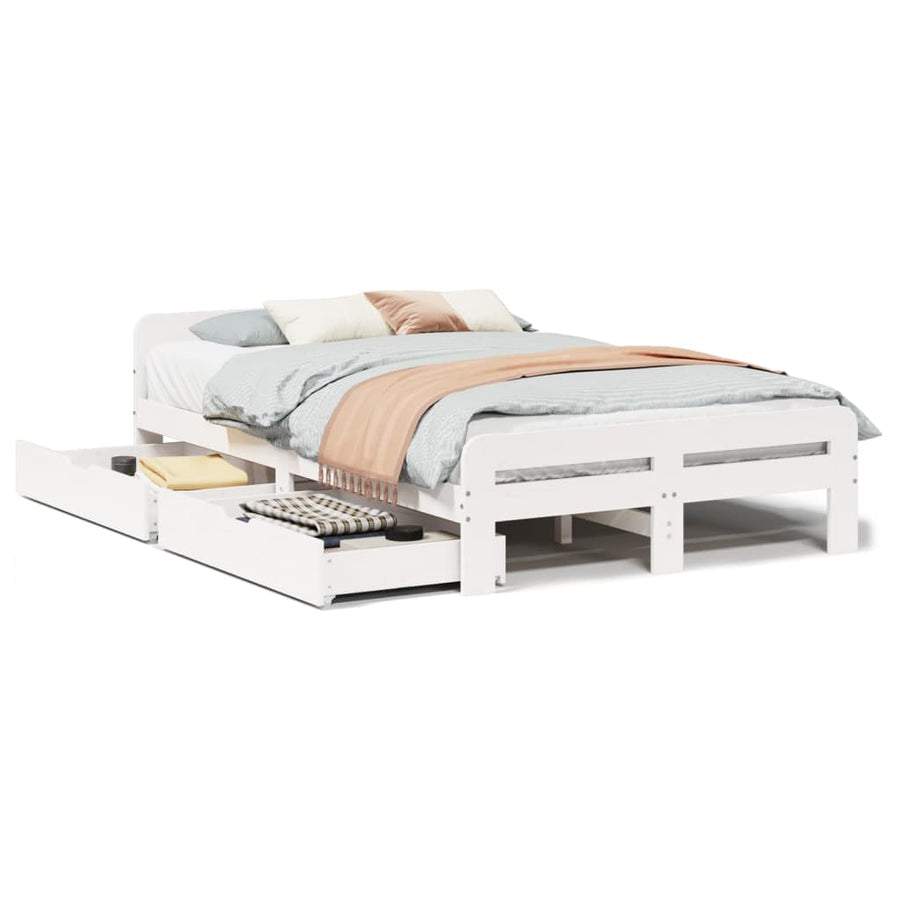 Bedframe zonder matras massief grenenhout wit 135x190 cm