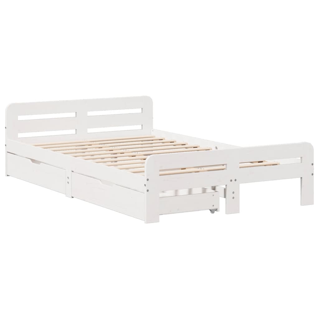Bedframe zonder matras massief grenenhout wit 135x190 cm