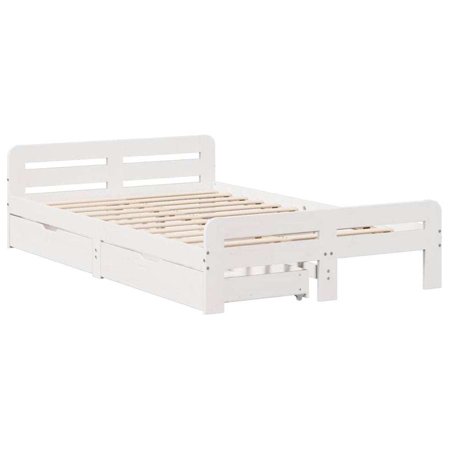 Bedframe zonder matras massief grenenhout wit 135x190 cm