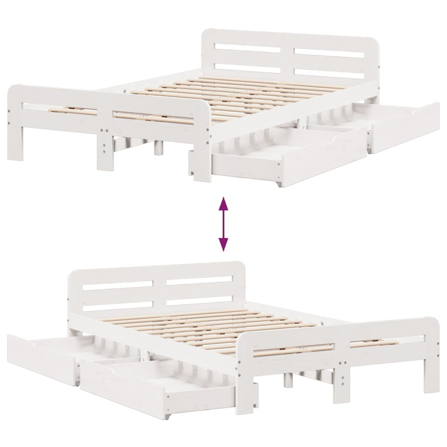 Bedframe zonder matras massief grenenhout wit 135x190 cm