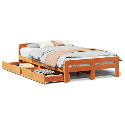 Bedframe zonder matras massief grenenhout wasbruin 135x190 cm