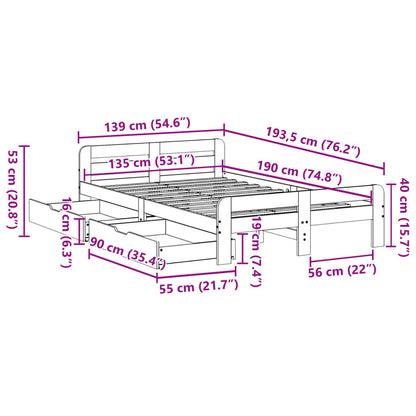 Bedframe zonder matras massief grenenhout wasbruin 135x190 cm