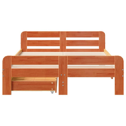 Bedframe zonder matras massief grenenhout wasbruin 135x190 cm