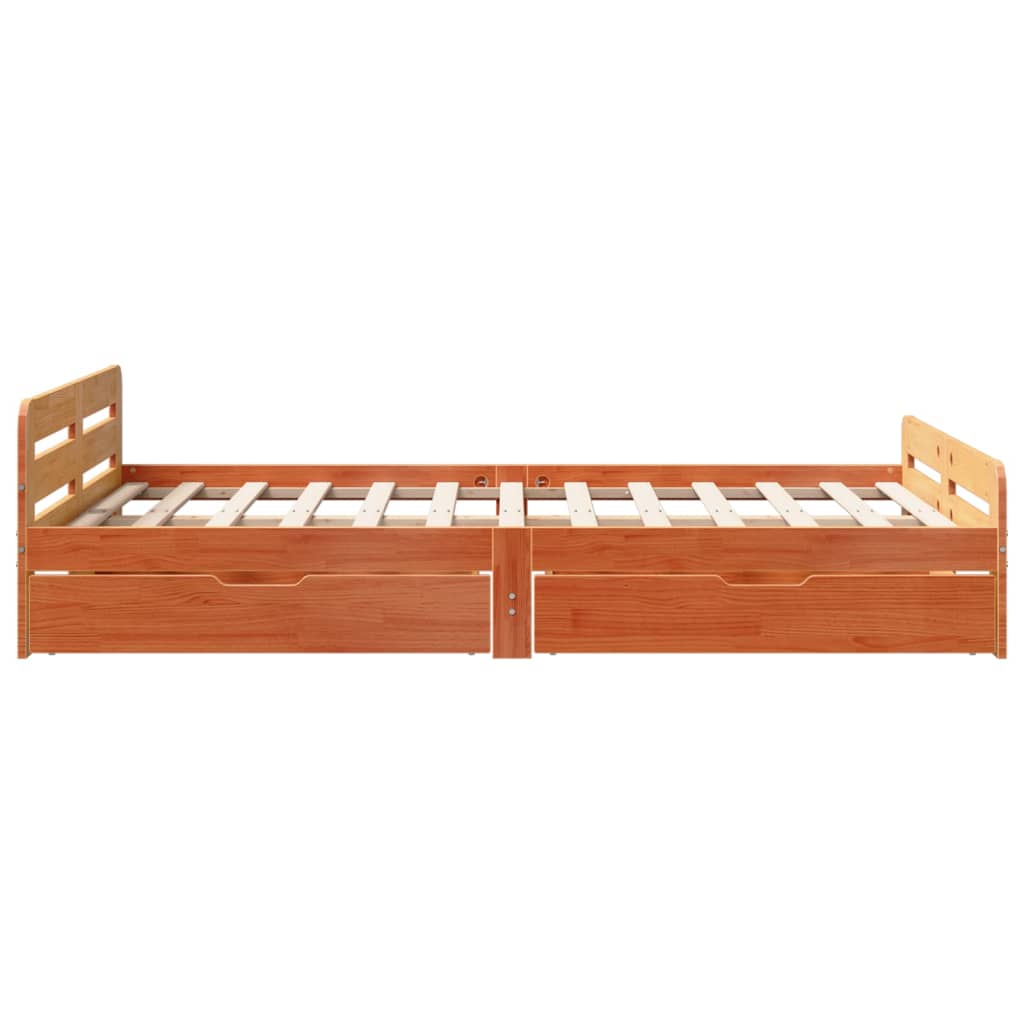 Bedframe zonder matras massief grenenhout wasbruin 135x190 cm