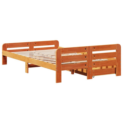 Bedframe zonder matras massief grenenhout wasbruin 135x190 cm