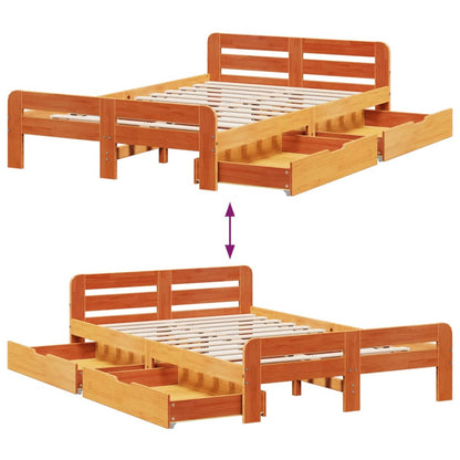 Bedframe zonder matras massief grenenhout wasbruin 135x190 cm