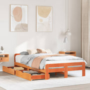 Bedframe massief grenenhout wasbruin 135x190 cm met lades