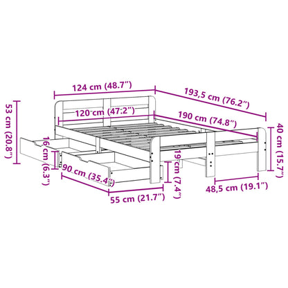 Bedframe zonder matras massief grenenhout 120x190 cm