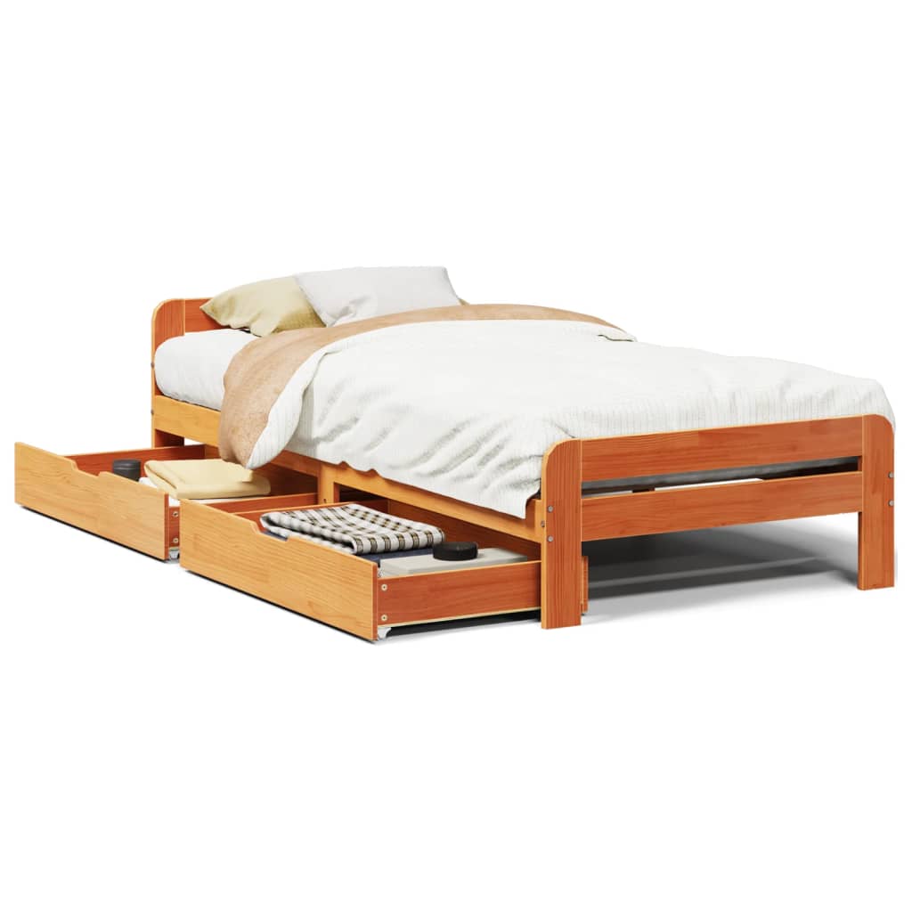 Bedframe zonder matras massief grenenhout wasbruin 75x190 cm