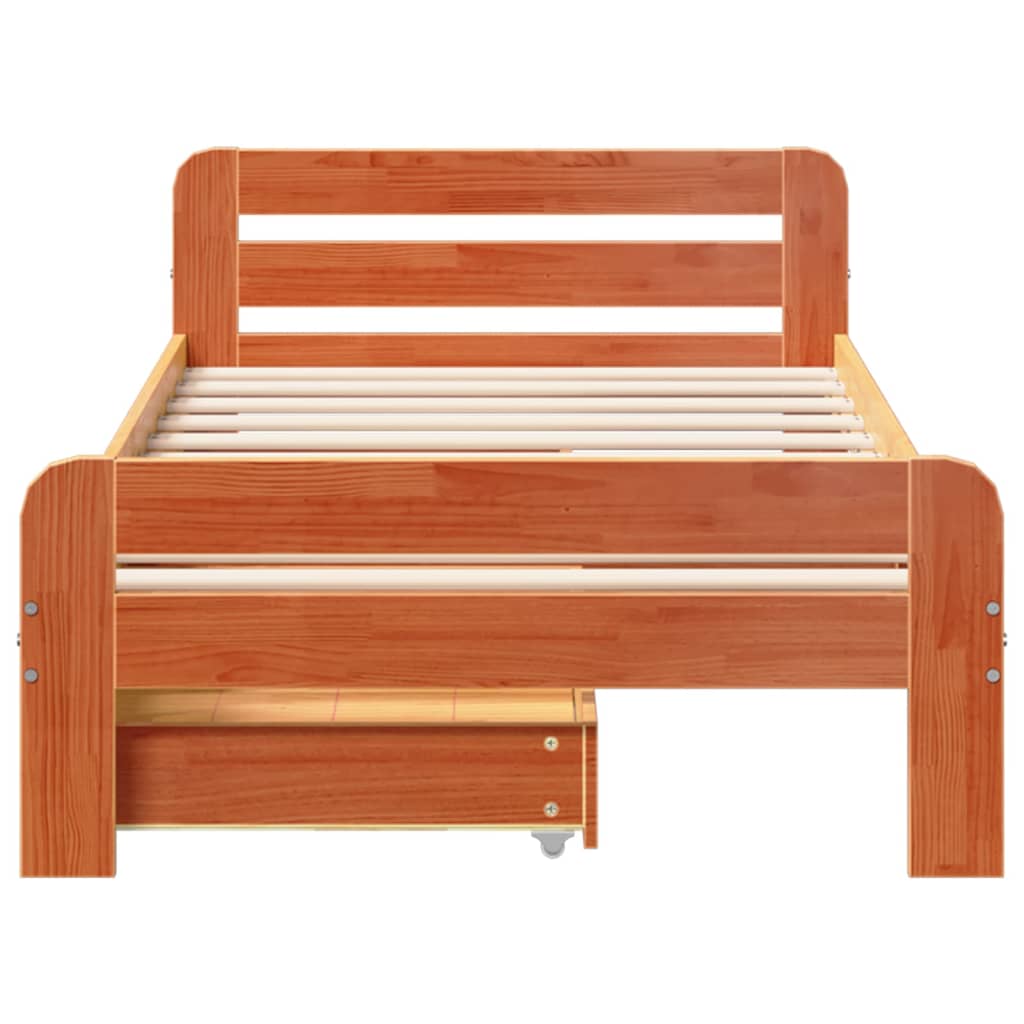 Bedframe zonder matras massief grenenhout wasbruin 75x190 cm