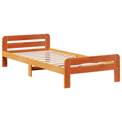 Bedframe zonder matras massief grenenhout wasbruin 75x190 cm