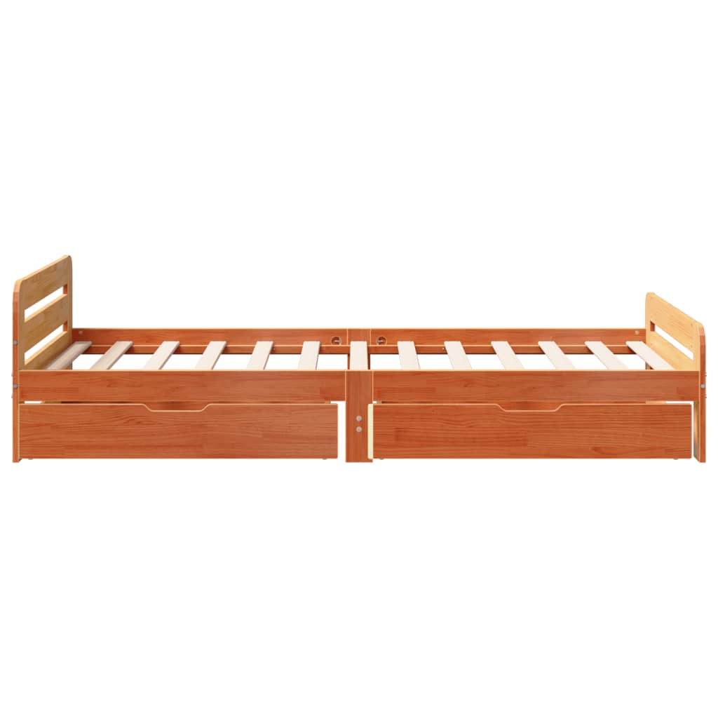 Bedframe zonder matras massief grenenhout wasbruin 75x190 cm