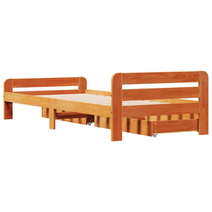 Bedframe zonder matras massief grenenhout wasbruin 75x190 cm