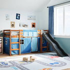 Kinderhoogslaper met gordijnen 80x200 cm grenenhout blauw