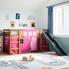 Kinderhoogslaper met gordijnen 80x200 cm grenenhout roze