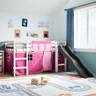 Kinderhoogslaper met gordijnen 90x200 cm grenenhout roze