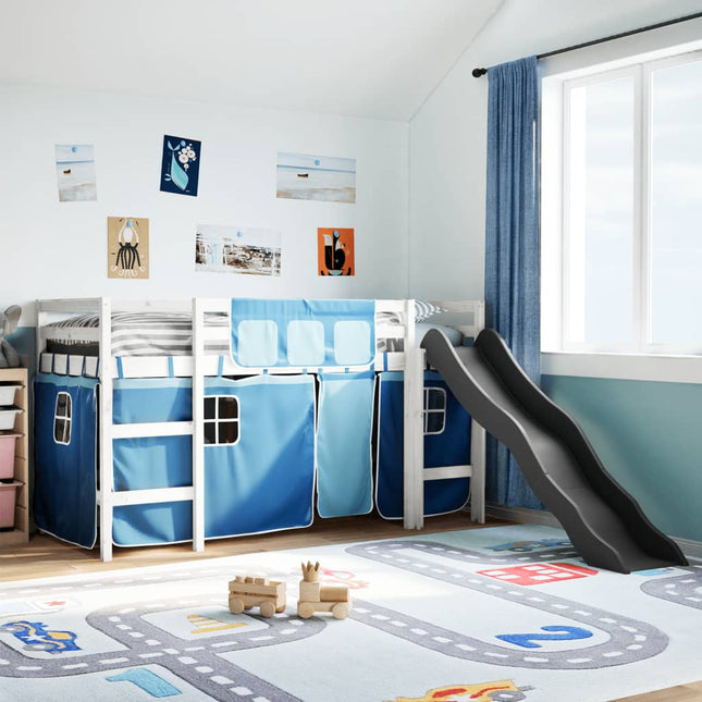 Kinderhoogslaper met gordijnen 90x190 cm grenenhout blauw