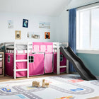 Kinderhoogslaper met gordijnen 90x190 cm grenenhout roze