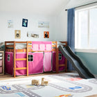 Kinderhoogslaper met gordijnen 90x190 cm grenenhout roze