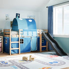 Kinderhoogslaper met tunnel 80x200 cm massief grenenhout blauw