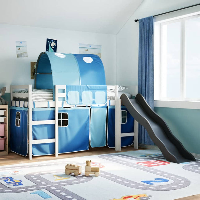 Kinderhoogslaper met tunnel 80x200 cm massief grenenhout blauw