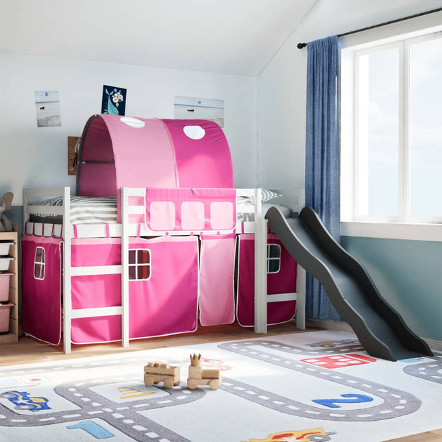 Kinderhoogslaper met tunnel 80x200 cm massief grenenhout roze