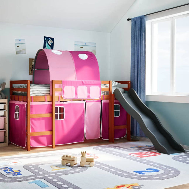 Kinderhoogslaper met tunnel 80x200 cm massief grenenhout roze