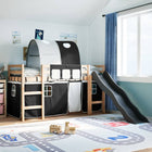 Kinderhoogslaper met tunnel 90x200 cm grenenhout wit en zwart