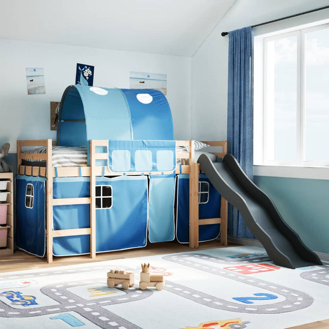 Kinderhoogslaper met tunnel 90x200 cm massief grenenhout blauw