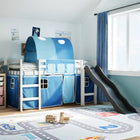 Kinderhoogslaper met tunnel 90x200 cm massief grenenhout blauw