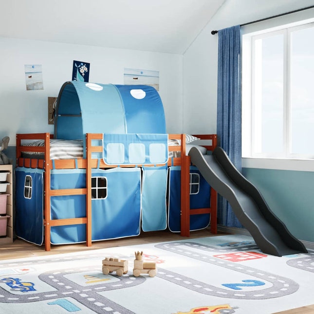 Kinderhoogslaper met tunnel 90x200 cm massief grenenhout blauw