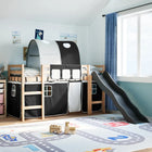 Kinderhoogslaper met tunnel 90x190 cm grenenhout wit en zwart