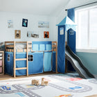 Kinderhoogslaper met toren 80x200 cm massief grenenhout blauw