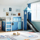 Kinderhoogslaper met toren 80x200 cm massief grenenhout blauw