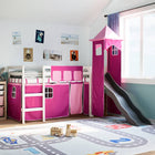 Kinderhoogslaper met toren 80x200 cm massief grenenhout roze