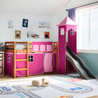 Kinderhoogslaper met toren 80x200 cm massief grenenhout roze