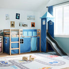 Kinderhoogslaper met toren 90x190 cm massief grenenhout blauw