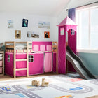 Kinderhoogslaper met toren 90x190 cm massief grenenhout roze