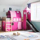 Kinderhoogslaper met toren 80x200 cm massief grenenhout roze