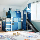 Kinderhoogslaper met toren 80x200 cm massief grenenhout blauw