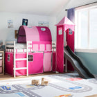 Kinderhoogslaper met toren 80x200 cm massief grenenhout roze