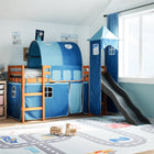 Kinderhoogslaper met toren 90x190 cm massief grenenhout blauw