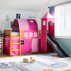 Kinderhoogslaper met toren 90x190 cm massief grenenhout roze