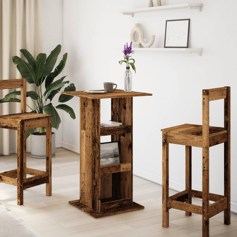 Bartafel met opbergruimte 60x60x102 cm hout oud houtkleur