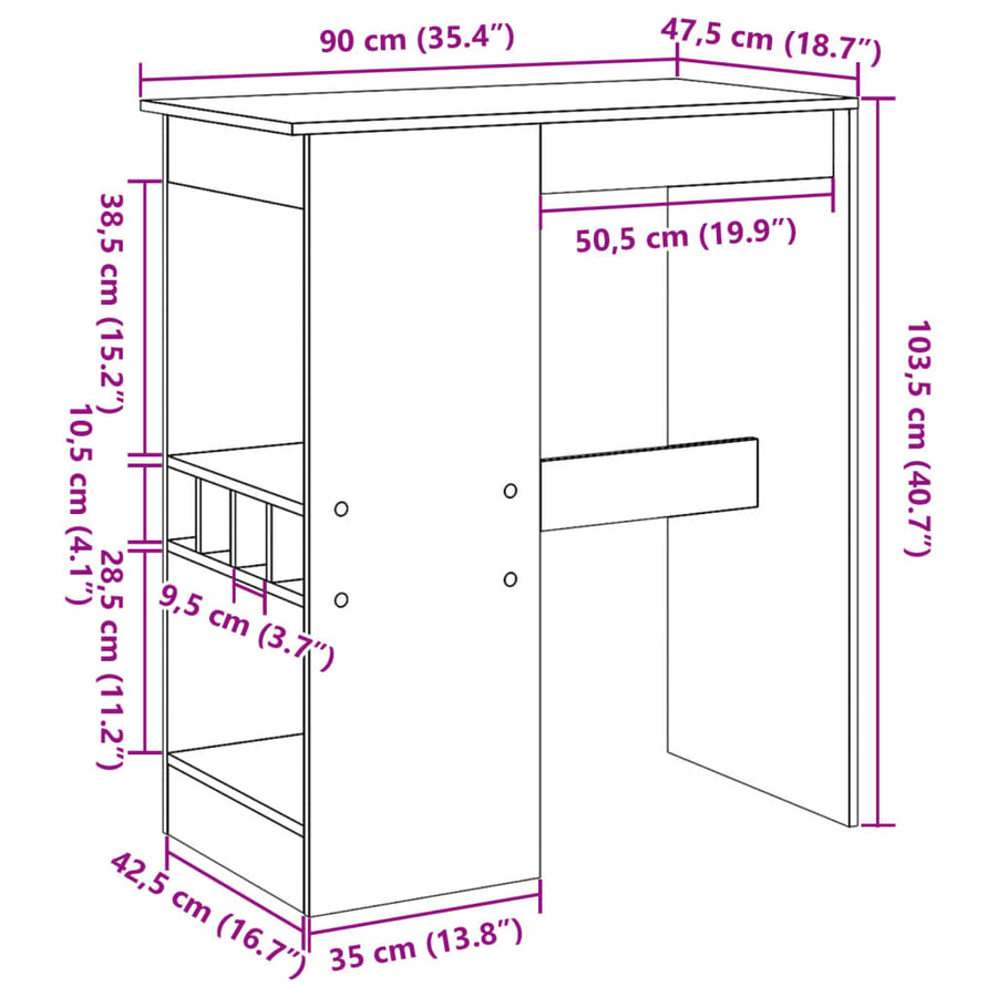 Bartafel met rekken 90x47,5x103,5 cm bewerkt hout betongrijs