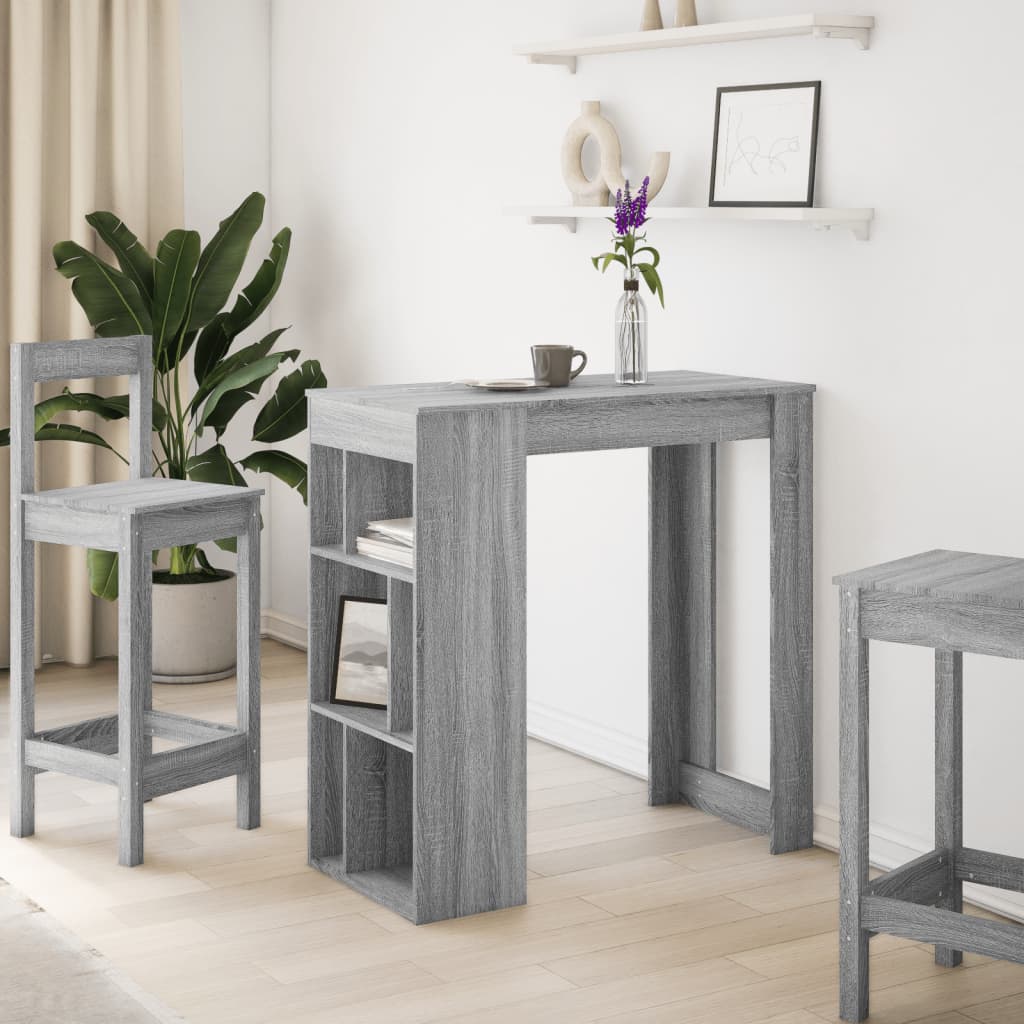 Bartafel met rekken 102x50x103,5 cm bewerkt hout grijs sonoma