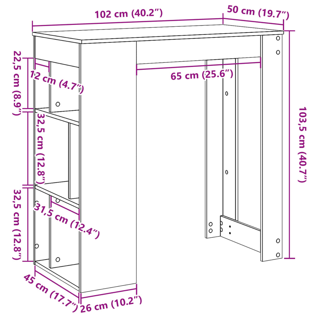 Bartafel met rekken 102x50x103,5 cm hout artisanaal eikenkleur